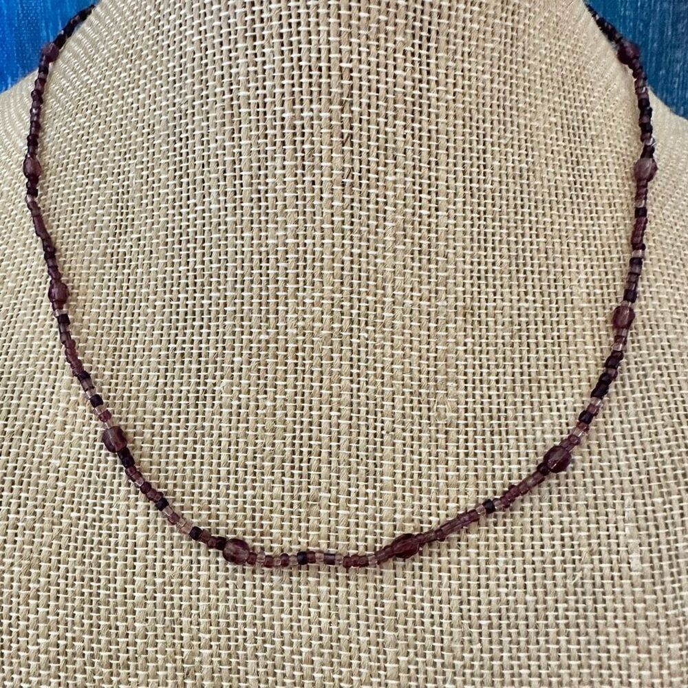 Purple beaded necklace with sterling silver clasp